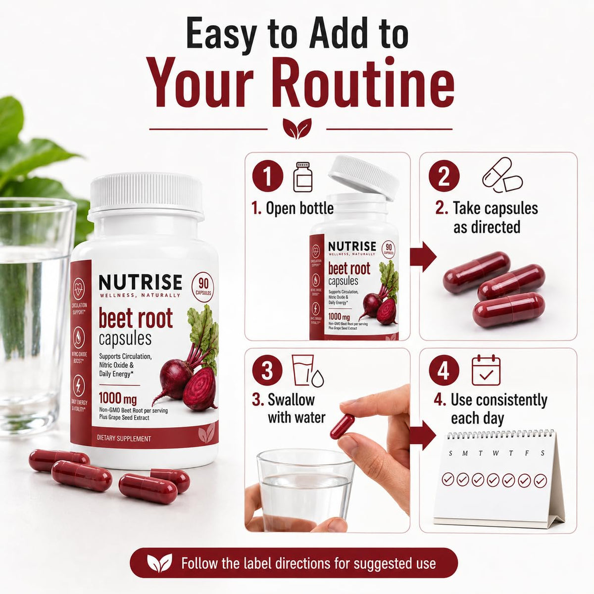 Bouteille de capsules de betterave Achuhe ouverte avec capsules visibles