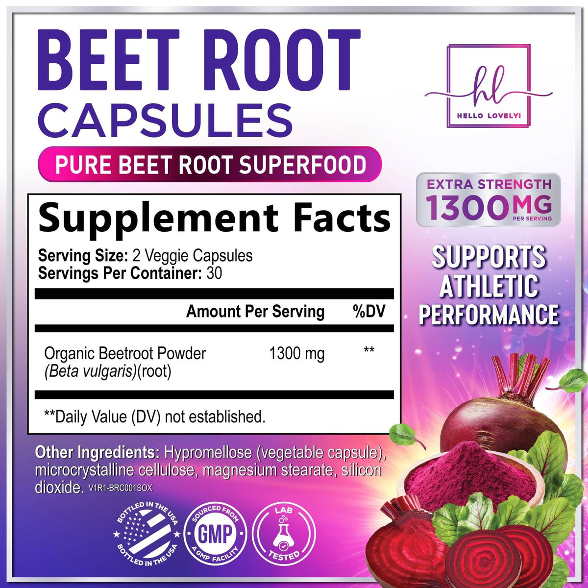 Bouteille de capsules de betterave bio Hello Lovely!