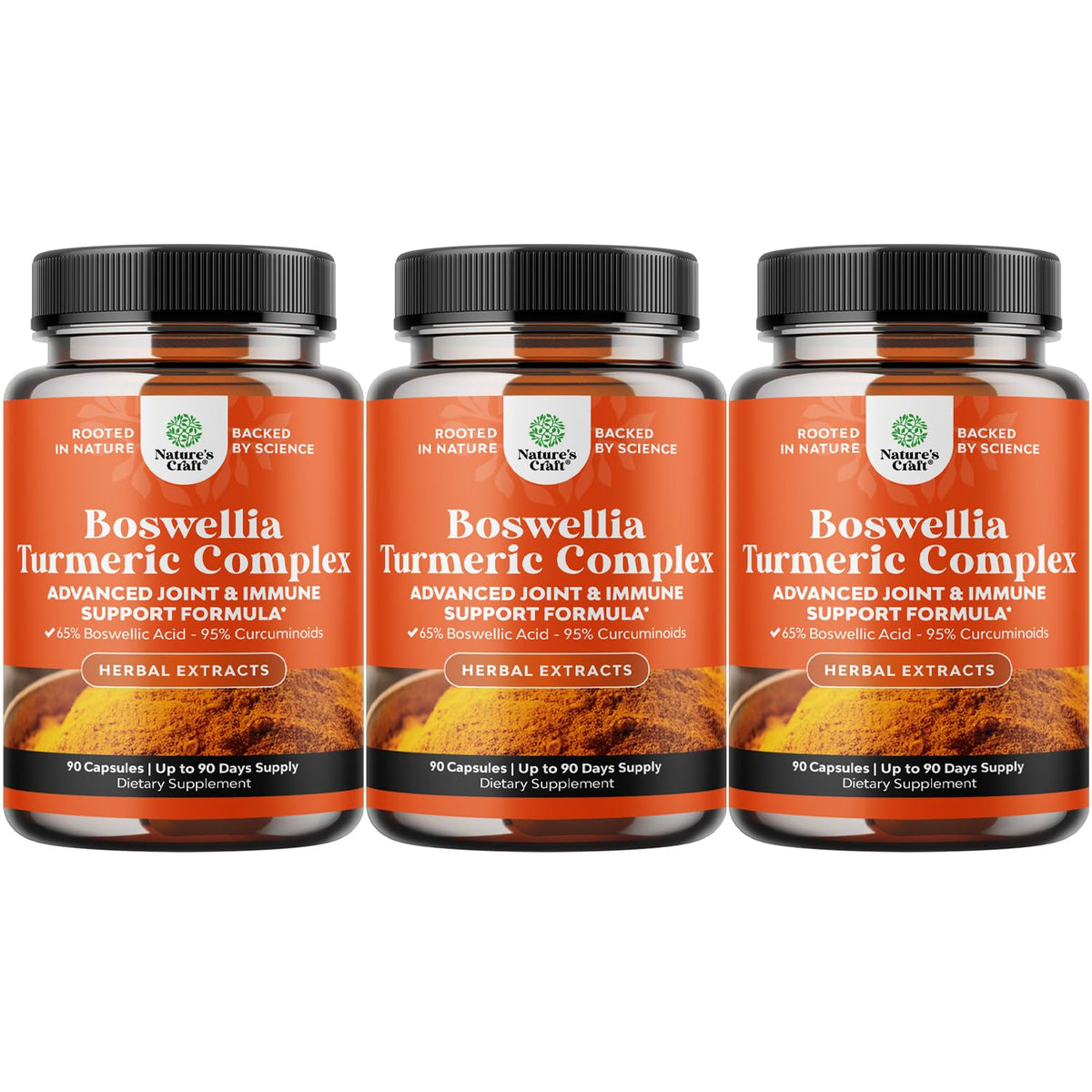 Bouteille de capsules de Boswellia avec Curcuma Natures Craft vue de face