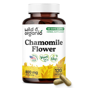 Bouteille de capsules de camomille Wild & Organic 800 mg vue de face