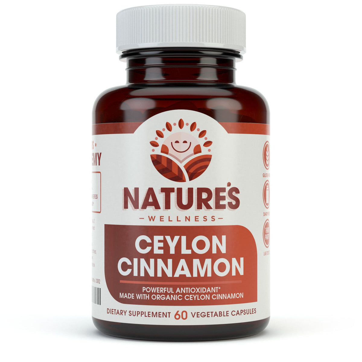 Bouteille de capsules de cannelle Ceylan bio Natures Wellness vue de face