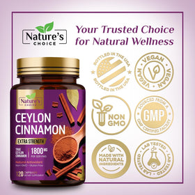 Bouteille de capsules de cannelle Ceylan Nature's Choice avec étiquette