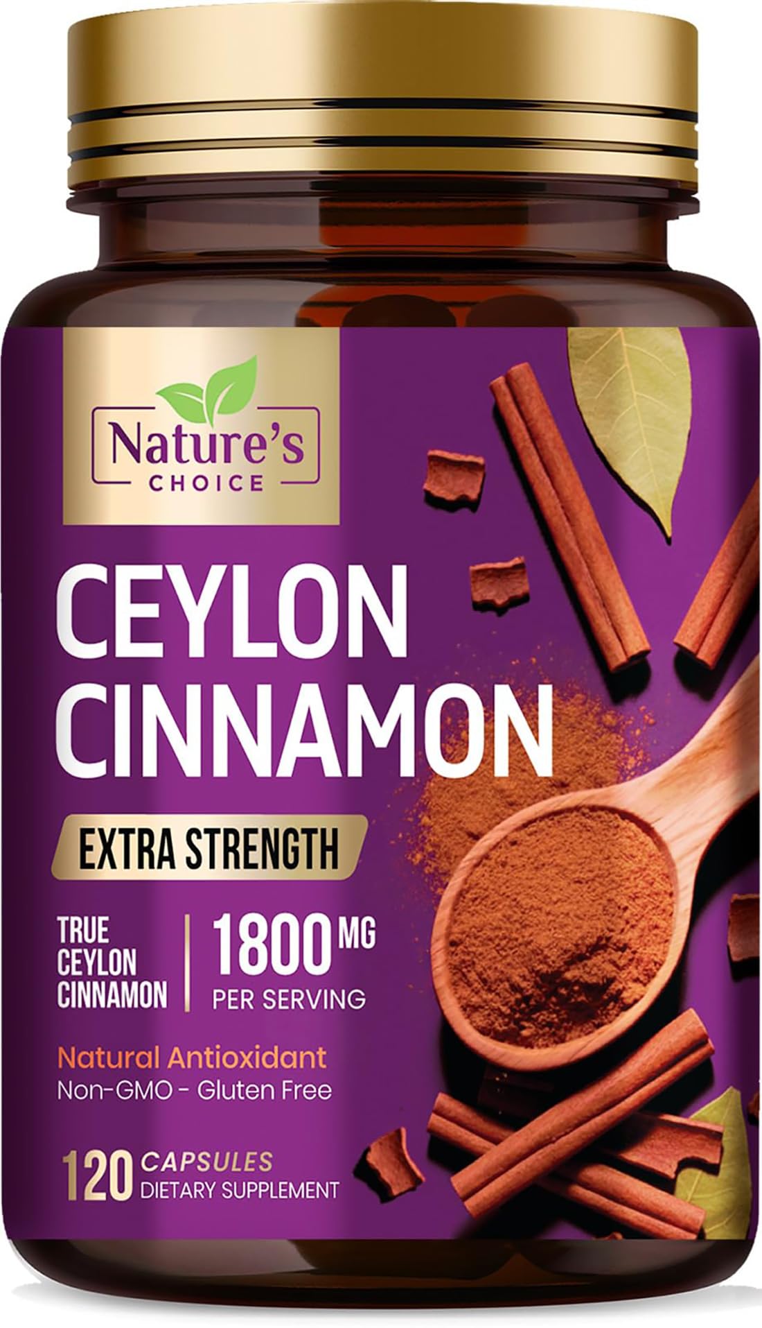 Bouteille de capsules de cannelle Ceylan Nature's Choice vue de face