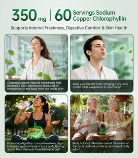 Bouteille de capsules de chlorophylle Oopeatol ouverte montrant les capsules