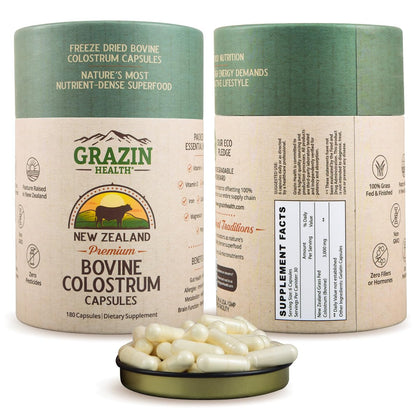Bouteille de capsules de colostrum bovin GRAZIN HEALTH 3000mg