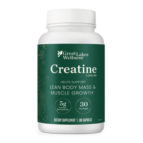 Bouteille de capsules de créatine monohydrate Great Lakes Gelatin vue de face