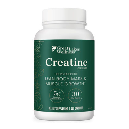 Bouteille de capsules de créatine monohydrate Great Lakes Gelatin vue de face
