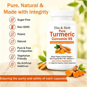 Bouteille de capsules de curcuma à côté d'autres compléments alimentaires