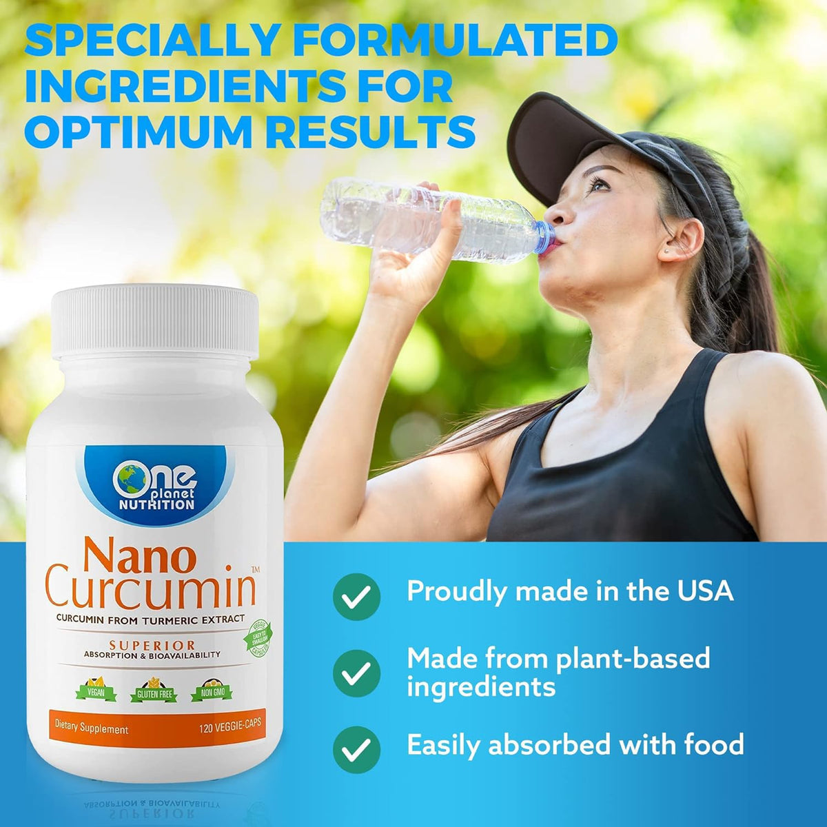 Bouteille de capsules de Curcumin Nano 500 mg sur une table
