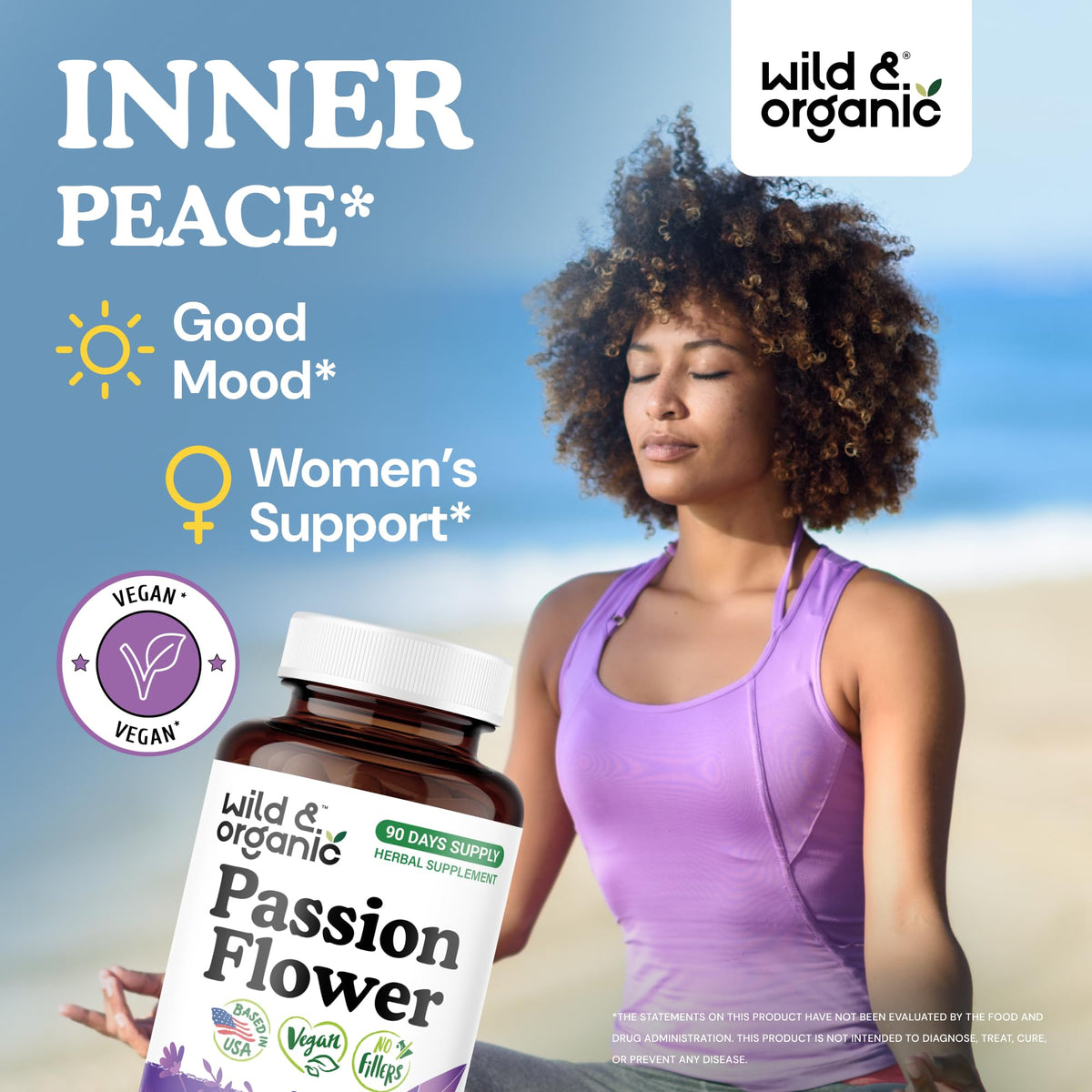 Bouteille de capsules de fleur de passion Wild & Organic 90 comprimés