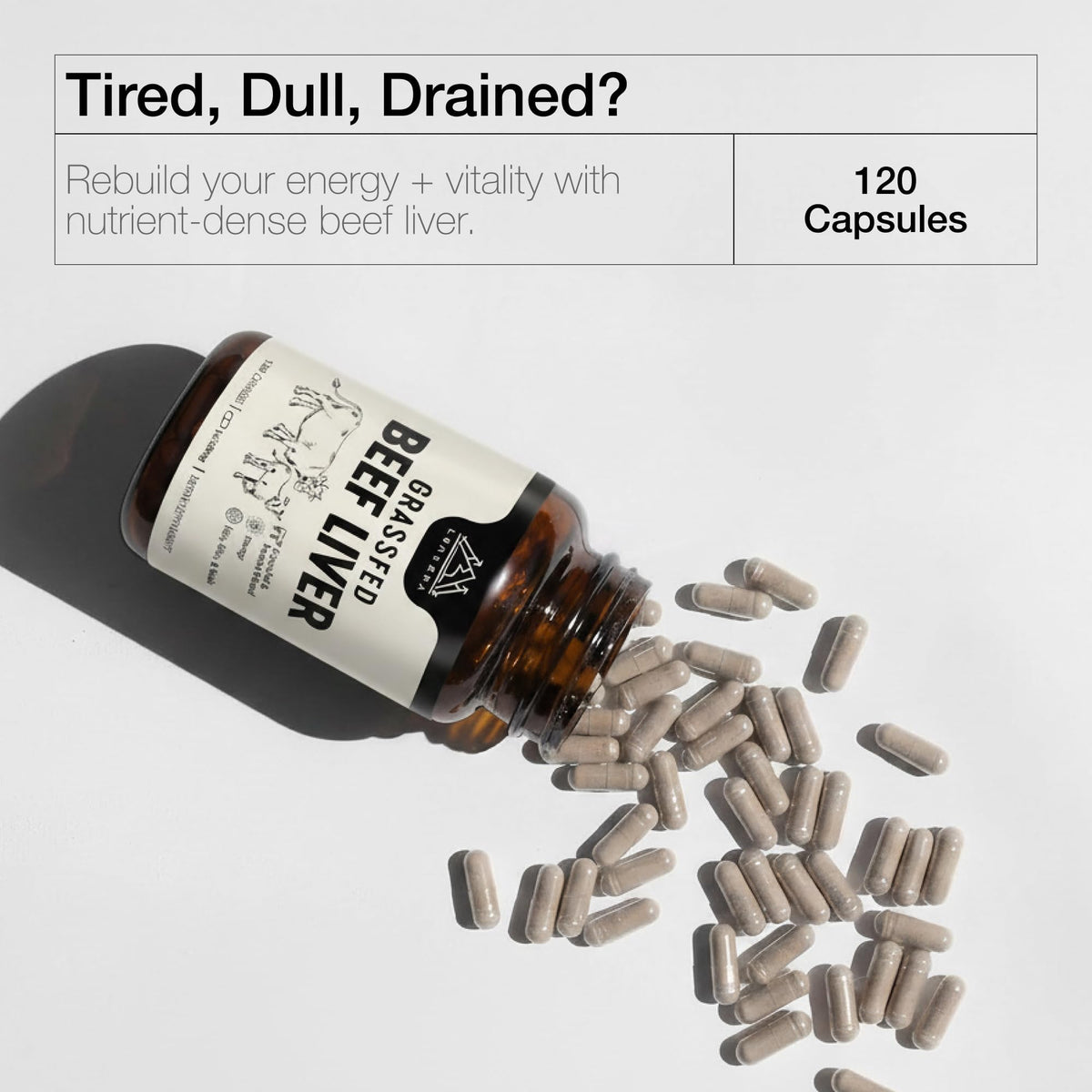 Bouteille de capsules de foie de boeuf Lonvera 120 unités