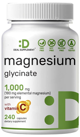 Bouteille de capsules de glycinate de magnésium DEAL SUPPLEMENT vue de face