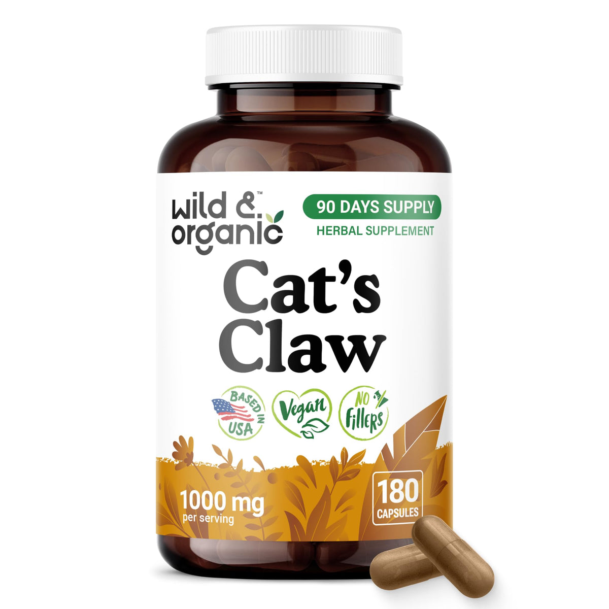 Bouteille de capsules de Griffe du Chat Wild & Organic 1000 mg vue de face