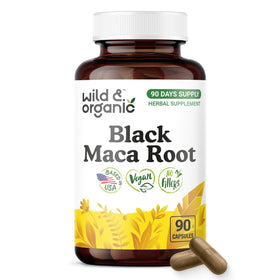 Bouteille de capsules de maca noire Wild & Organic 500 mg vue de face