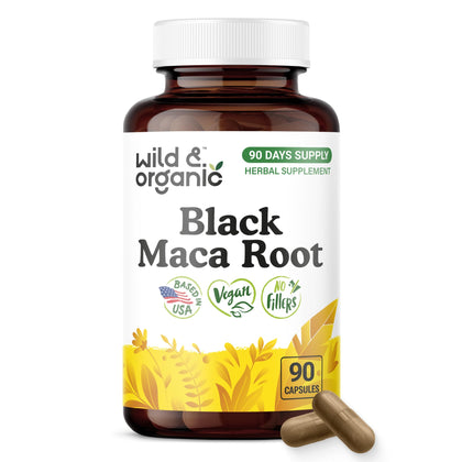 Bouteille de capsules de maca noire Wild & Organic 500 mg vue de face