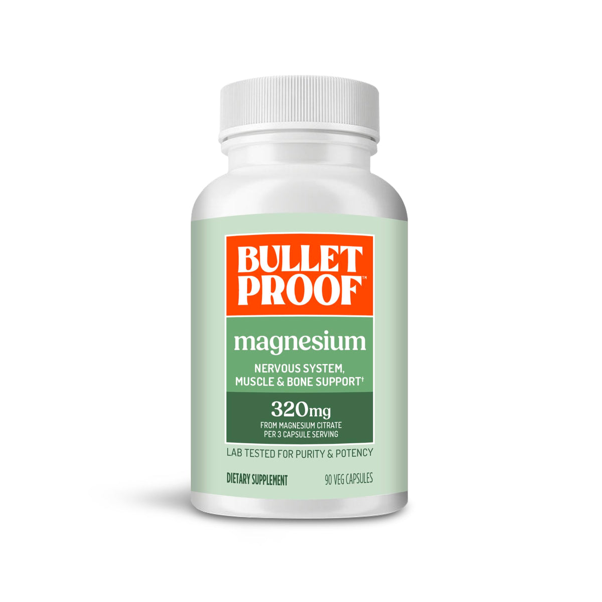 Bouteille de capsules de magnésium Bulletproof 90 comprimés vue de face
