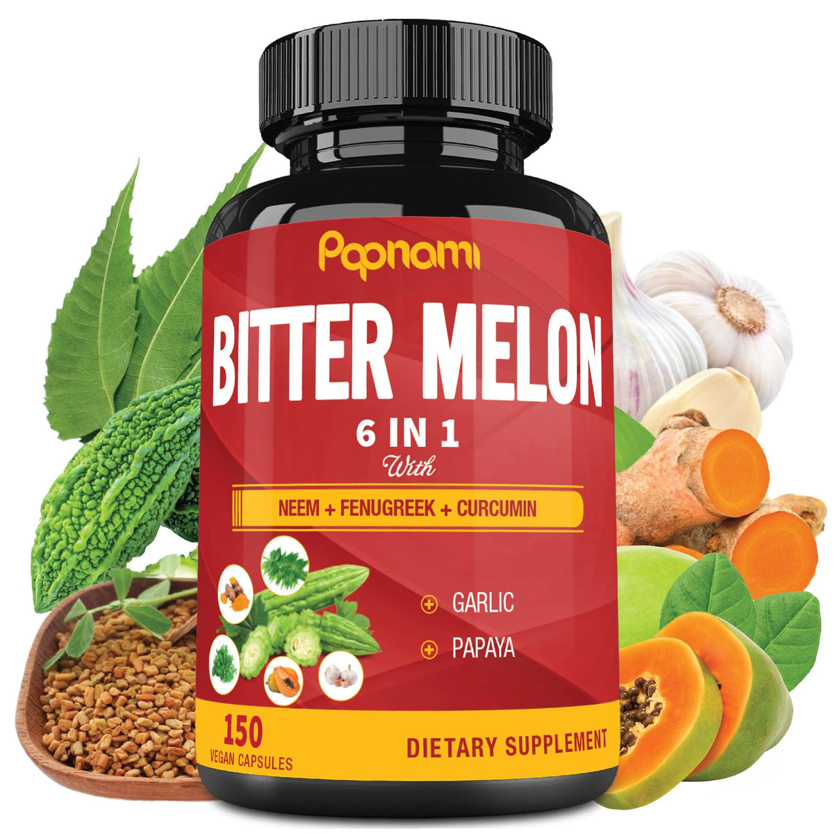 Bouteille de capsules de Melon Amer Papnami vue de face