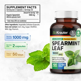 Bouteille de capsules de menthe verte BIO KRAUTER avec étiquette visible