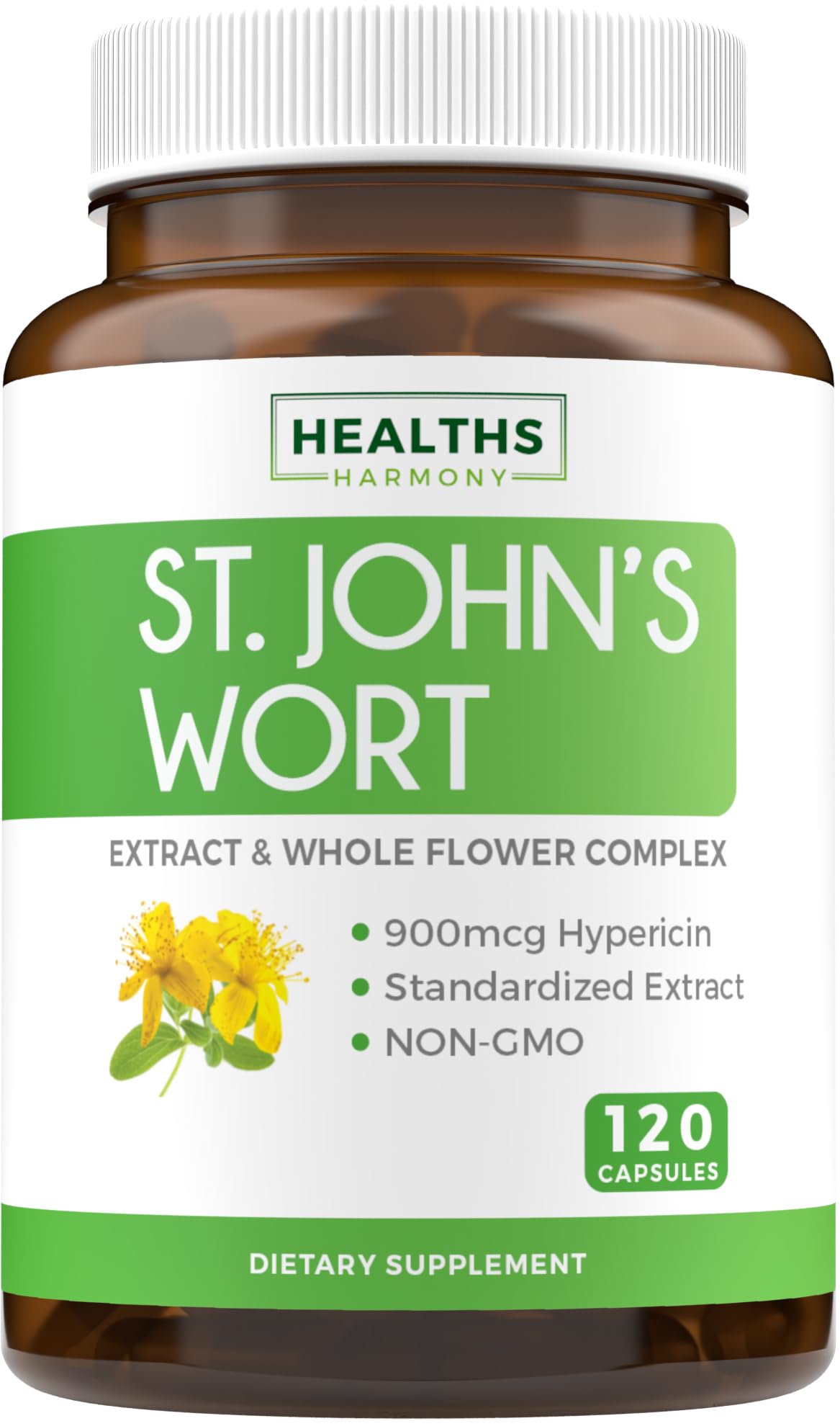 Bouteille de capsules de millepertuis Healths Harmony 900mcg Hypericine