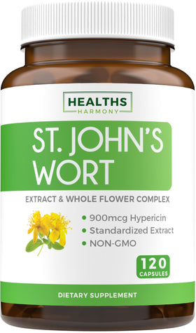 Bouteille de capsules de millepertuis Healths Harmony 900mcg Hypericine