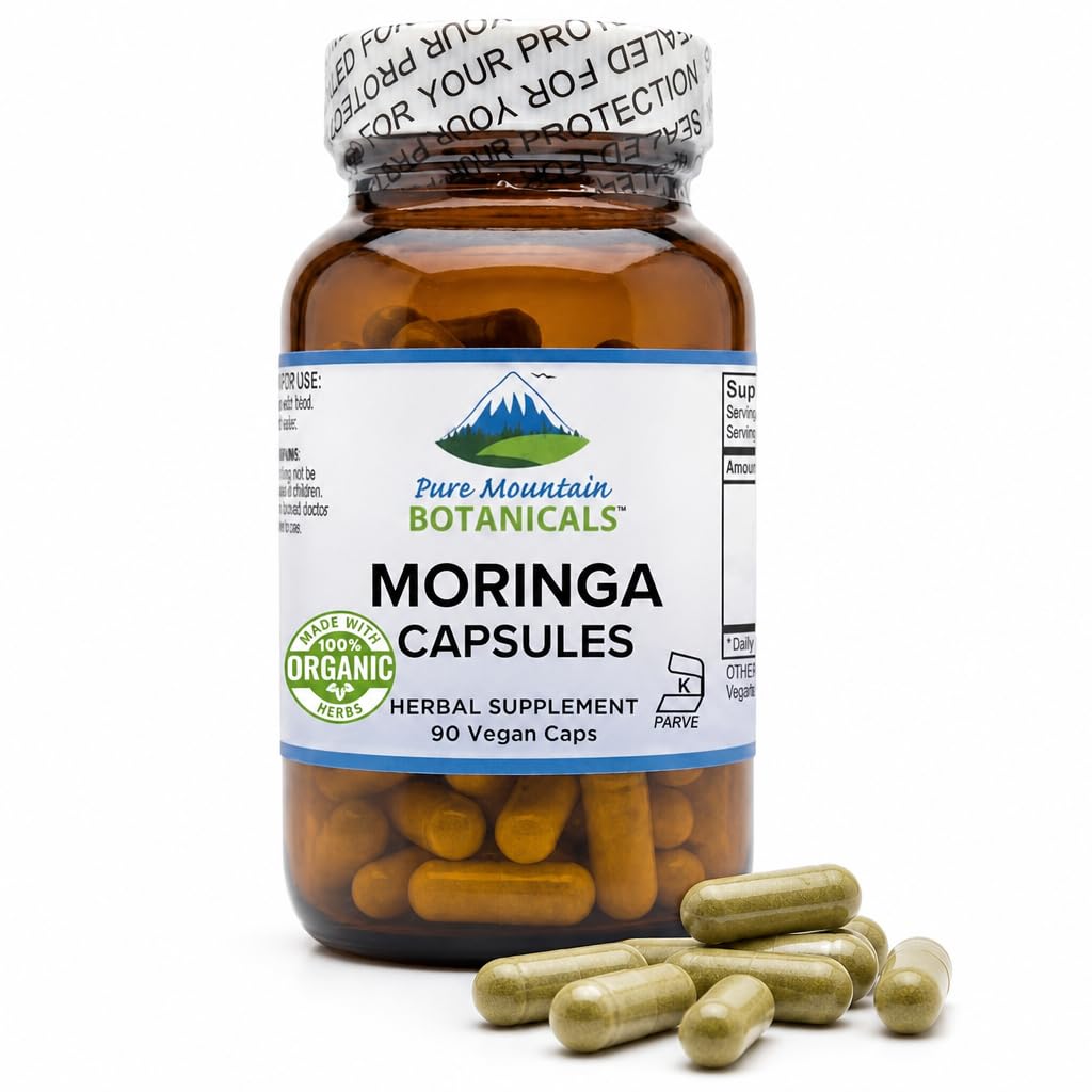 Bouteille de capsules de Moringa 1000mg Pure Mountain Botanicals vue de face