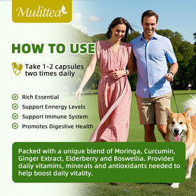 Bouteille de capsules de Moringa avec arrière-plan naturel