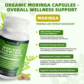 Bouteille de capsules de Moringa avec étiquette visible