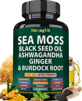 Bouteille de capsules de mousse de mer bio StrongVit vue de face