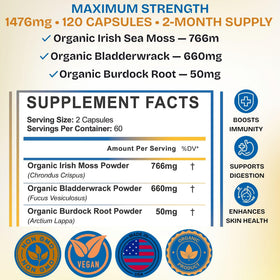 Bouteille de capsules de mousse de mer bio VIVANUTRA 120ct