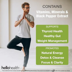 Bouteille de Capsules de Mousse de Mer Irlandais HELLO HEALTH sur fond blanc