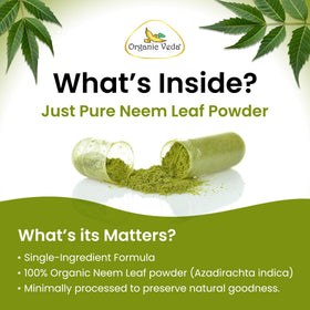 Bouteille de capsules de neem Organic Veda avec étiquette visible