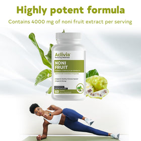 Bouteille de capsules de noni Aclivia sur fond neutre