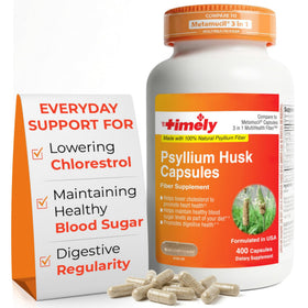 Bouteille de capsules de psyllium TIME-CAP LABS 400 capsules vue de face