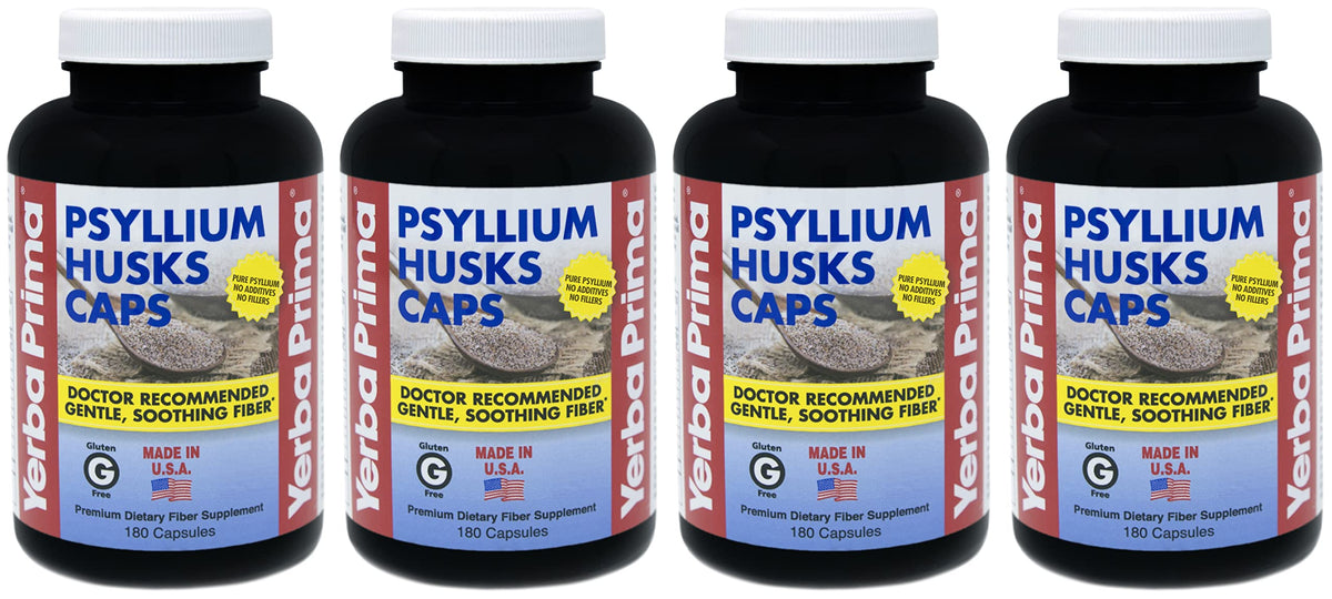 Bouteille de capsules de psyllium Yerba Prima, 180 capsules
