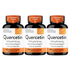 Bouteille de capsules de quercétine Sandhu's 500mg, 360 Ct, vue de face