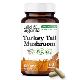 Bouteille de capsules de queue de dinde Wild & Organic 1000 mg vue de face