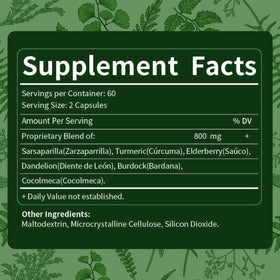 Bouteille de capsules de racine de salsepareille Verdeherb avec des herbes