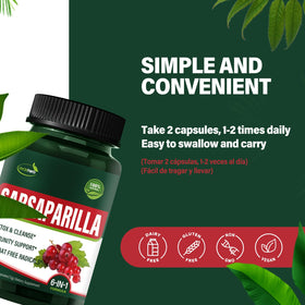 Bouteille de capsules de racine de salsepareille Verdeherb ouverte