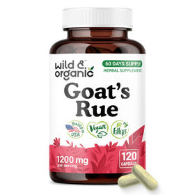 Bouteille de capsules de rue de chèvre Wild & Organic 1200 mg, vue de face