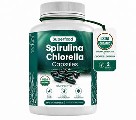 Bouteille de capsules de Spiruline et Chlorelle Bio Teaveli vue de face