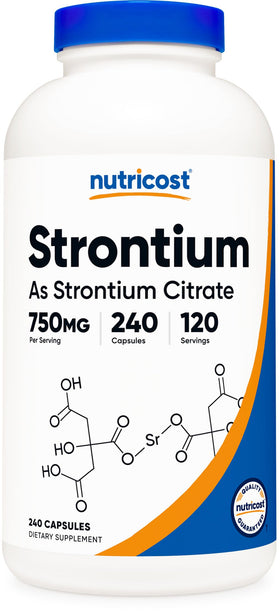 Bouteille de capsules de strontium Nutricost 750mg vue de face