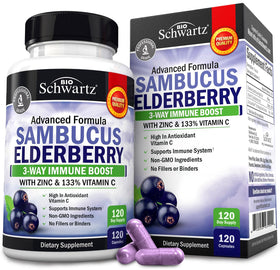 Bouteille de capsules de sureau BioSchwartz avec étiquette visible