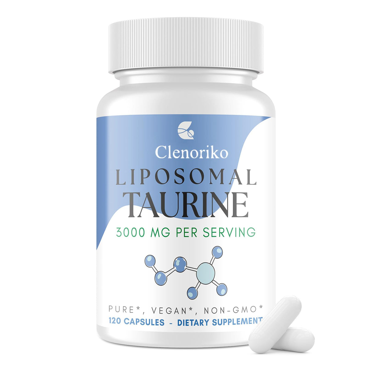 Bouteille de capsules de taurine liposomale Clenoriko 3000mg vue de face
