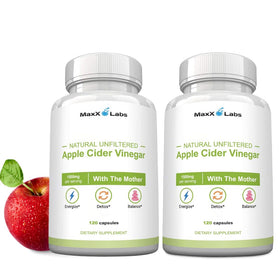 Bouteille de capsules de vinaigre de cidre de pomme MaxX Labs, 120 comprimés