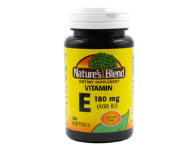 Bouteille de capsules de vitamine E Nature's Blend 400 IU, vue de face