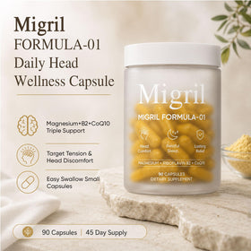 Bouteille de capsules migril avec couvercle ouvert