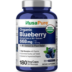Bouteille de capsules NusaPure myrtille bio 180 capsules