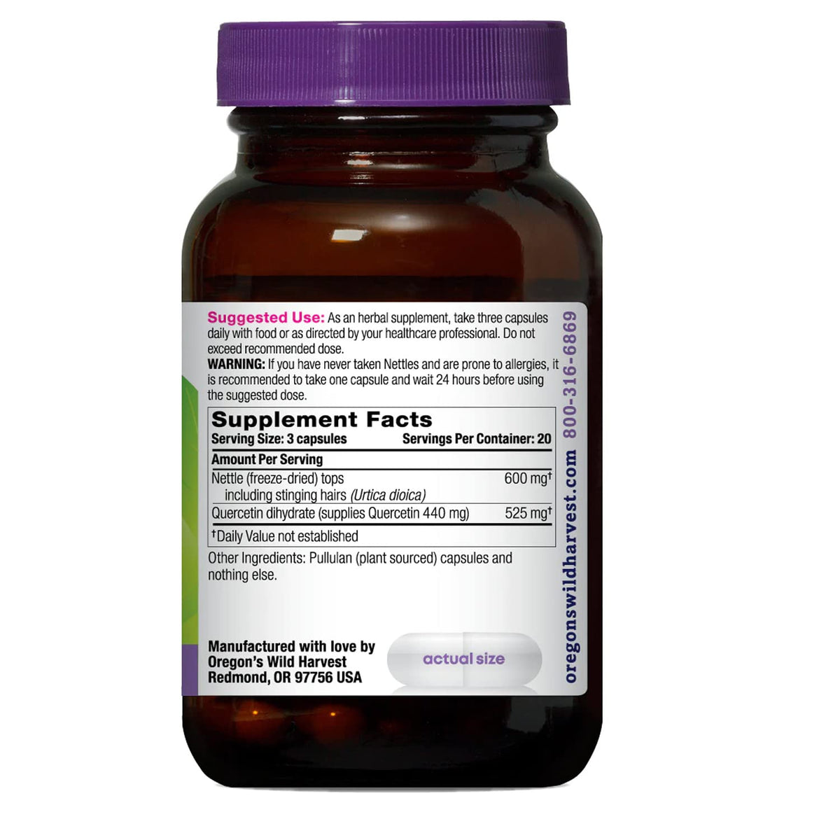 Bouteille de capsules Quercétine à Ortie ouverte