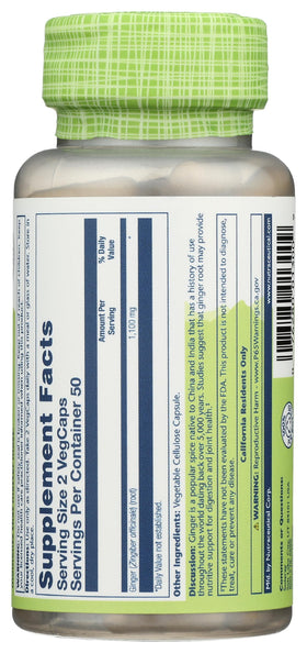 Bouteille de capsules SOLARAY Racine de Gingembre sur une table
