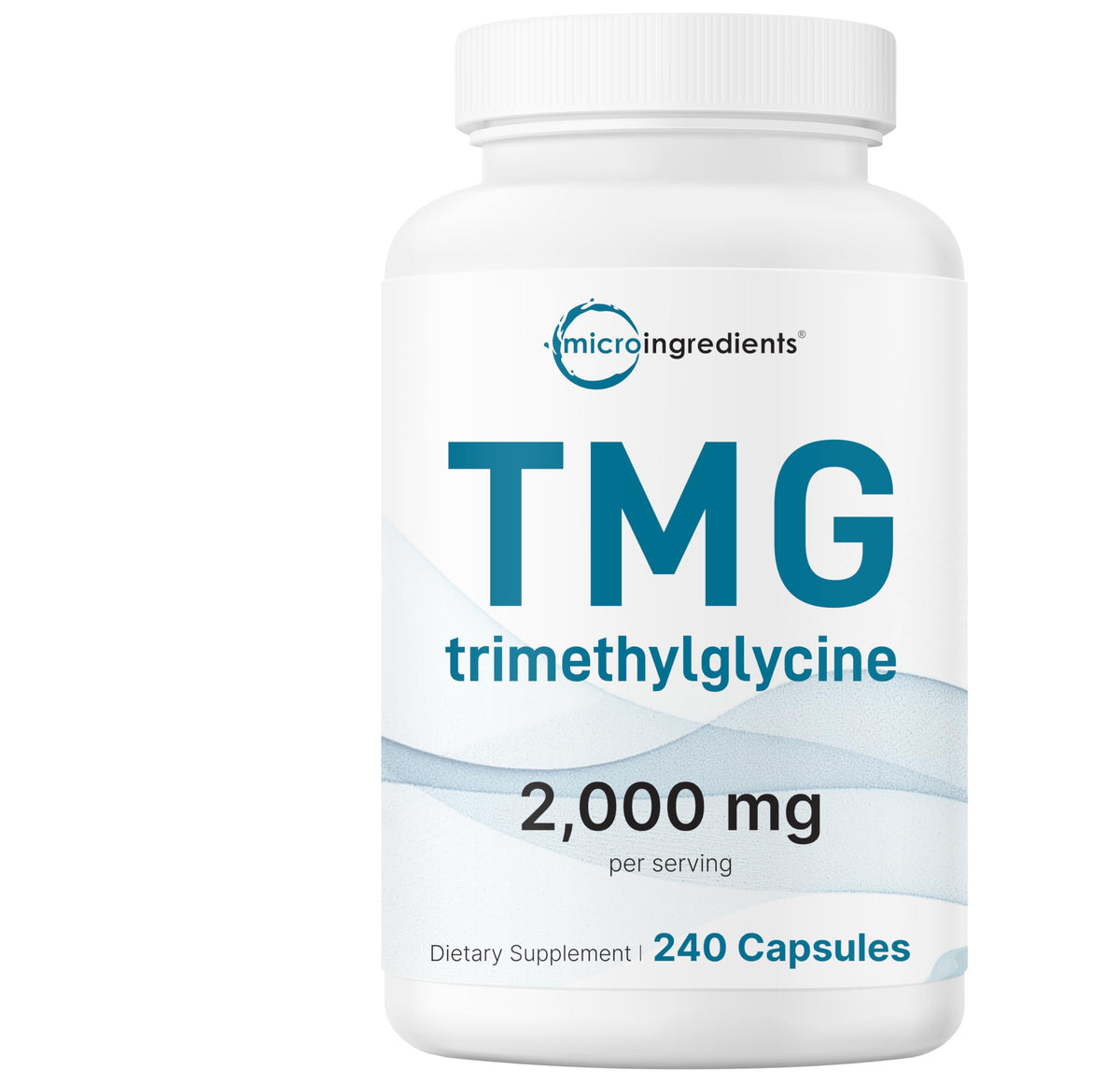 Bouteille de capsules TMG Micro Ingredients, vue de face